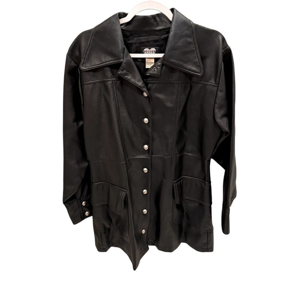 HELIUM Faux Leather Jacket L Black Moto Biker Chic Y2K Grunge Streetwear Fall - Picture 1 of 3